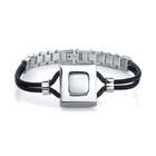   Steel Link and White Ceramic Centerpiece Dual Rubber Cord Bracelet