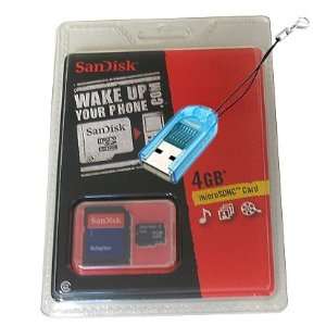   4GB microSDHC, SD Adapter and Blue microSD TF Card Reader / Writer