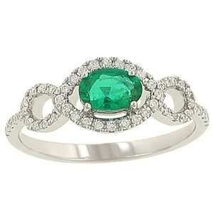    Green Emerald(.48ct) Rg w Pave Diamond(.30ct) Sides Jewelry