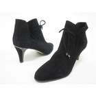   NEW PREVATA Black Suede Drawstring Round Toe Ankle Boots Sz 8.5 B