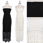 All Over Lace Full Length Long Strapless Tube Maxi Dress Lined VARIOUS 