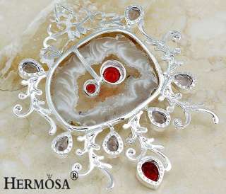 Rare Huge Agate Druzy Garnet Amethyst Sterling Silver Pendant Necklace 