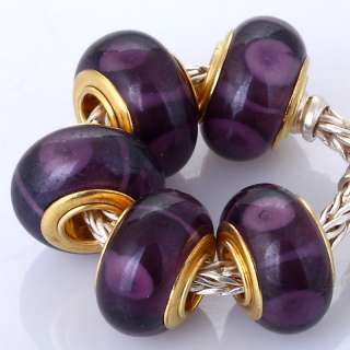 5Gold Plate Purple Handmade Glass Bead Fit Bracelet V39  