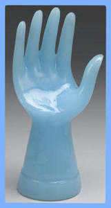 LIGHT BLUE GLASS HAND RING HOLDER JEWELRY DISPLAY  