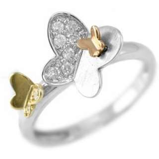 DIAMOND BUTTERFLY RIGHT HAND RING 14K THREE TONE GOLD  