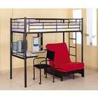   Black Twin Over Futon Metal Bunk Bed/Loft Bed with Desk & Chair