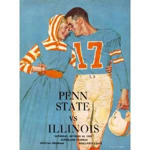 Historic Game Day Program Cover Art   PENN STATE (H) VS ILLINOIS 1959 
