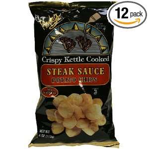 Plockys Kettle Potato Chips, Steak Sauce, 4 Ounce Bags (Pack of 12 