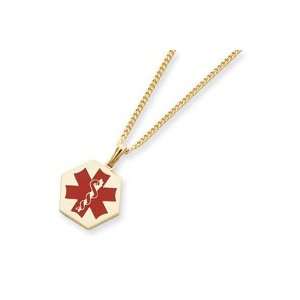  Gold plated Large Red Epoxy Medical Necklace   24 Inch 