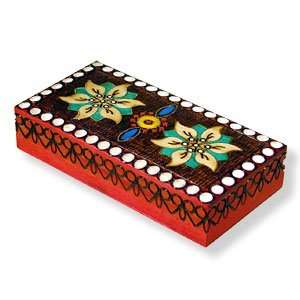 Wooden Box, 5087, Traditional Polish Handcraft, Red with Two Flowers 