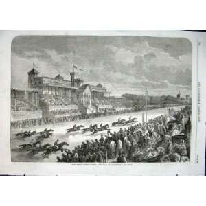  Horse Race At Longchamps Antique Print 1863 France