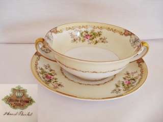 Meito Diana Hand Painted Porcelain Cream Soup Bowl and Saucer  