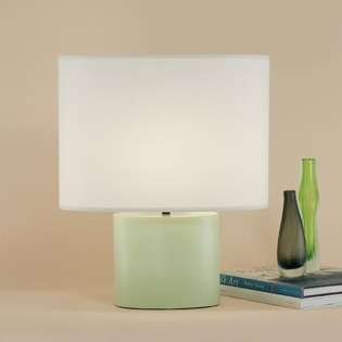 Lights Up Devo Oval Table Lamp   Base Soy, Shade White Linen at 