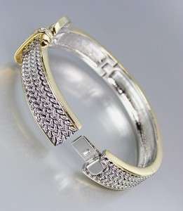   Wheat Chains Gold CZ Crystals Buckle Metal Hinged Bangle Bracelet