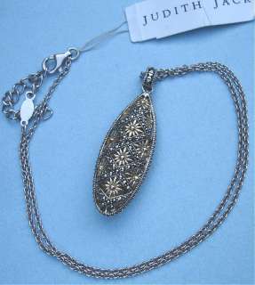 Judith Jack Pendant Necklace 2 sided Marcasite Sterling Silver/Gold 