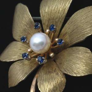 Krementz Flower Brooch Pin Blue Stones Vintage  