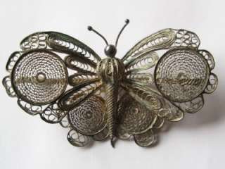 Large Vintage 1930s 800 Silver Filigree Butterfly Brooch Pin  