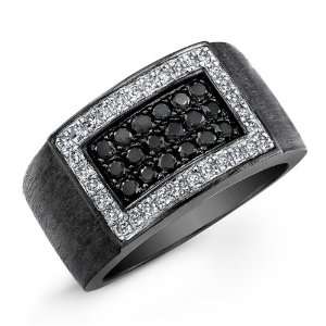   Rhodium Mens Black and White Diamond Ring (7/8cttw) Size 11 Jewelry