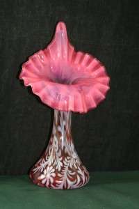   Rose Opalescent Cranberry Glass 11.25 Vase Daisy & Fern Style  
