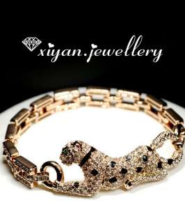 Luxurious GOLDEN Leopard Diamond Necklace& Bracelet Set  