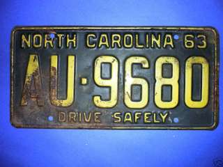 1963 North Carolina License Plate  