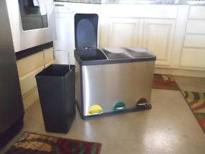 Triple Bin Recycle Can Hands Free Stainless trash  