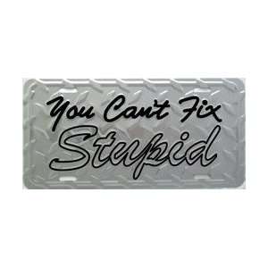  You Cant Fix Stupid Metal Diamond License Plate 