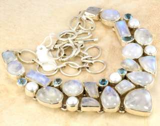 MOONSTONE BLUE TOPAZ .925 STERLING SILVER NECKLACE Q445  
