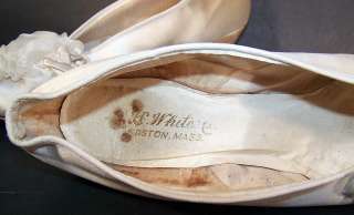   Vintage White Silk Satin Ribbon Rosette Trim Bridal Wedding Shoes