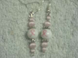PINK BREAST CANCER SUPPORT RIBBON PIERCED EARRINGS  