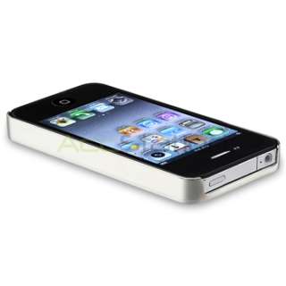 White Leather w/ Silver Side Clip on Hard Case Cover for Apple iPhone 