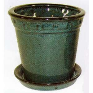  Decorative Cylinder Glazed Ceramic Pot and Saucer 