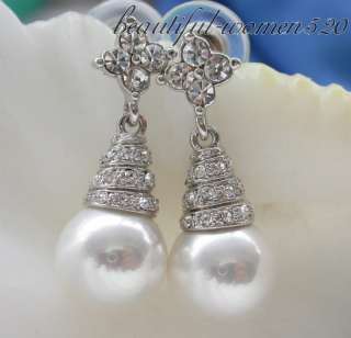 12MM white round south sea shell pearl DANGLE EARRING.I starting so 