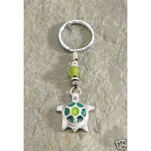  Hawaiian Key Chain Pewter & Glass Bead Turtle Green 