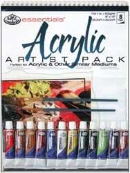 ACRYLIC ARTIST PACK w/ 12 PAINTS, 2 BRUSHES, PAPER PAD  