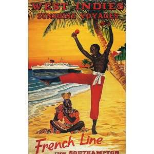 TRAVEL WEST INDIES SUNSHINE VOYAGE COUPLE DANCING BEACH VINTAGE POSTER 