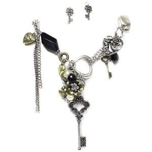  Victorian Inspired Key Charm Necklace Set; 18L; Antique 