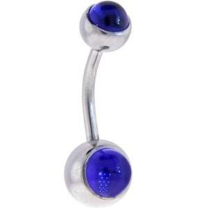  Blue Double Cabachon Banana Belly Ring Jewelry