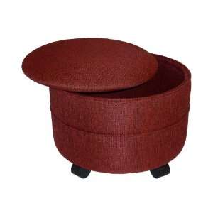 Round Dark Red Fabric Storage Ottoman 