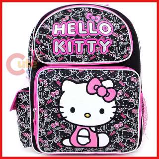   Kitty School Backpack 16 Large Bag  Black Pink Kitty Outlines  
