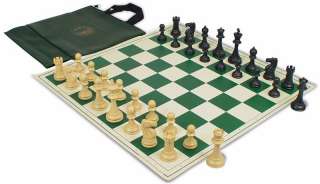 Club Black & Camel Plastic Chess Set Kit   Green Bag  