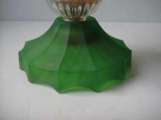 Rare 1930s VINTAGE Art Deco Green Satin Glass Boudoir Lamp  