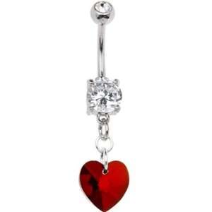  Austrian Crystal Heart July Birthstone Belly Ring Jewelry