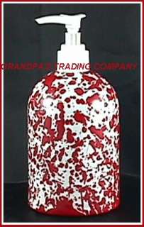 RED & WHITE Enamelware Soap Lotion Dispenser Pump NEW  