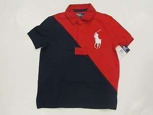   Ralph Lauren Boys Red N Blue Shortslv Polo Shirt 5 6 7 Big Pony  