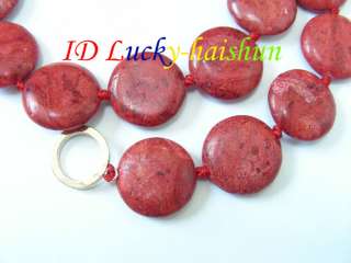 genuine 20mm natural coin red sponge coral necklace  