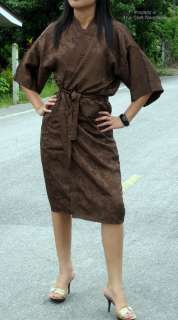 Light Floral Gown Thai Silk NightGown Robe Burnt Umber  
