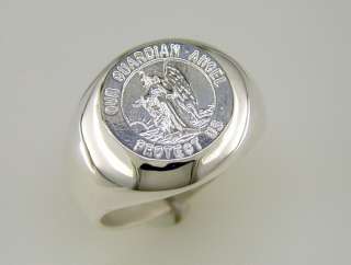 Mens Guardian Angel Ring Sterling Silver Size 11  