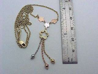 14k Rose Yellow White Gold Lariat Necklace 17 long  