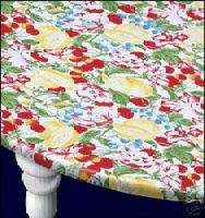 54 ROUND FIITED FRUIT TABLECLOTH FLOCKED BACKED ~ 2 pk  